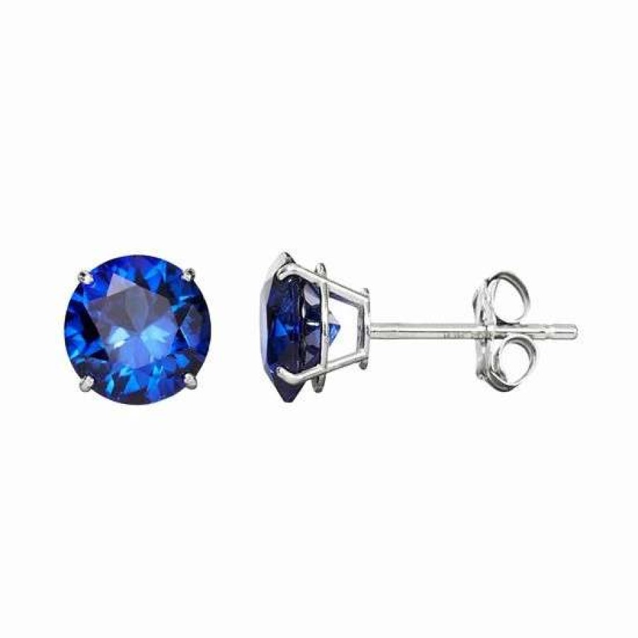 Jewelry * | Best Deal Everlasting Gold Gemstone Lab-Created Sapphire 10K White Gold Stud Earrings