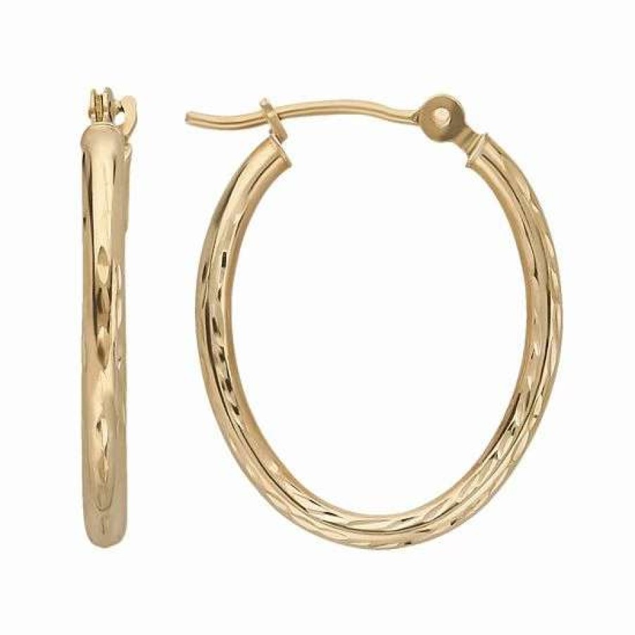 Jewelry * | Best Deal Everlasting Gold 10K Gold Textured Oval Hoop Earrings