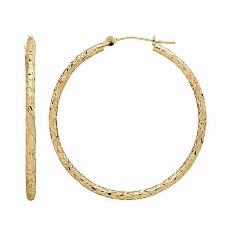 Jewelry * | Budget Everlasting Gold 14K Gold Textured Hoop Earrings