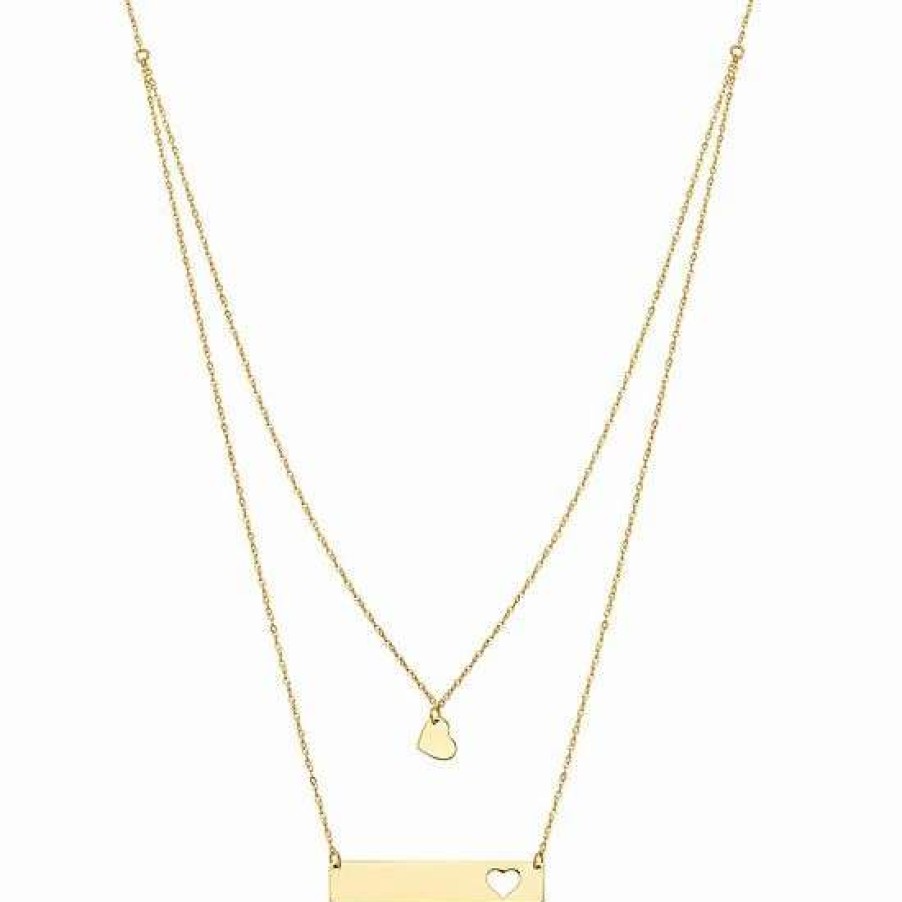 Jewelry * | Cheap Everlasting Gold Double Layer Heart & Bar Necklace