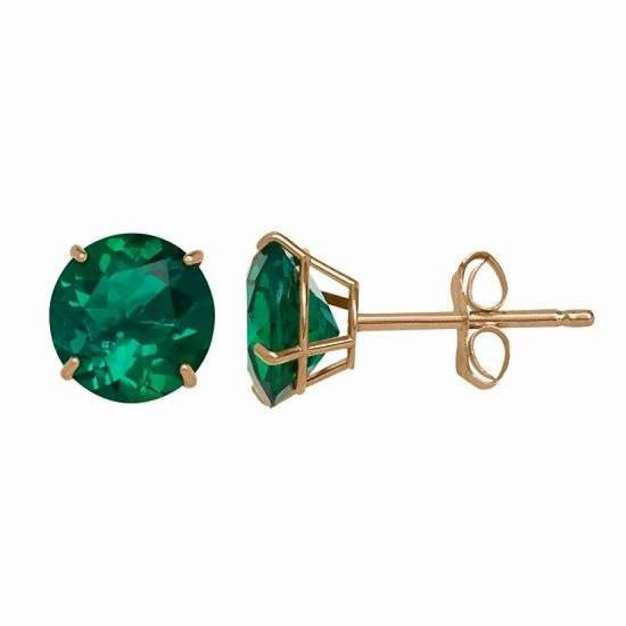 Jewelry * | Discount Everlasting Gold Lab-Created Emerald 10K Gold Stud Earrings