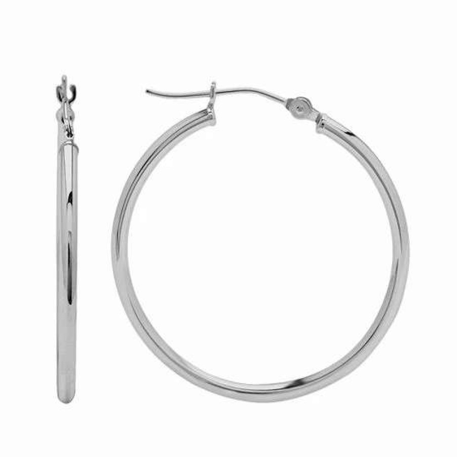 Jewelry * | Coupon Everlasting Gold 10K White Gold Hoop Earrings