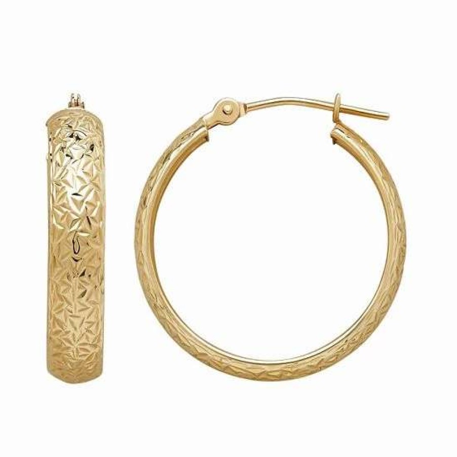 Jewelry * | Budget Everlasting Gold 14K Gold Textured Hoop Earrings