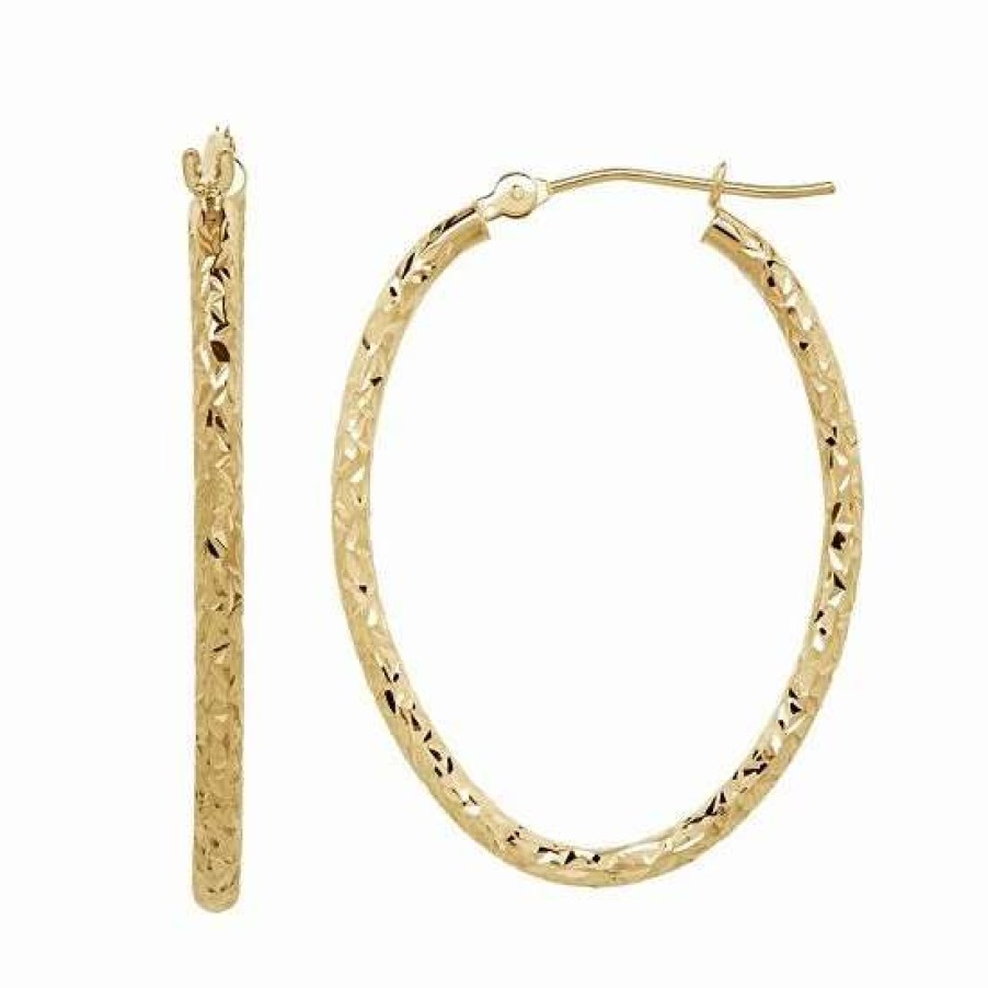 Jewelry * | Deals Everlasting Gold 10K Gold Textured Oval Hoop Earrings