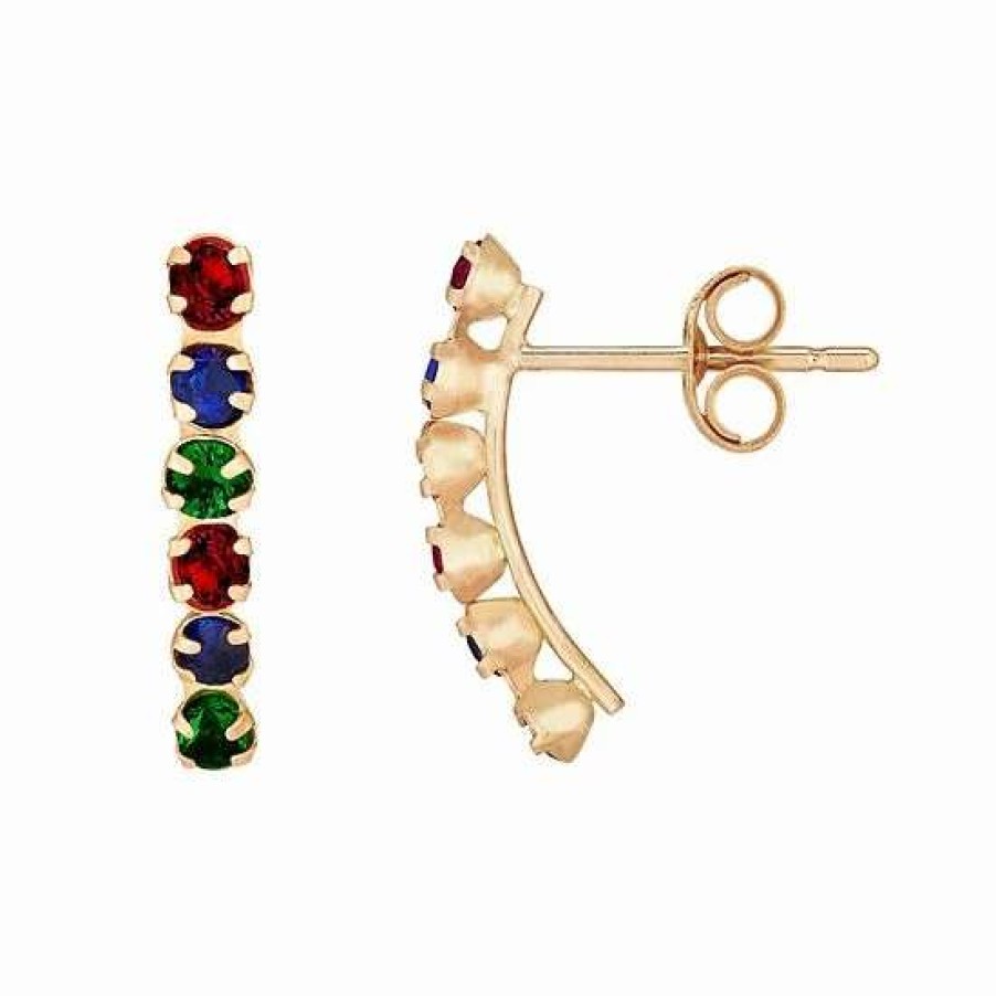 Jewelry * | Best Deal Everlasting Gold 10K Gold Lab-Created Ruby, Emerald & Sapphire Stud Earrings