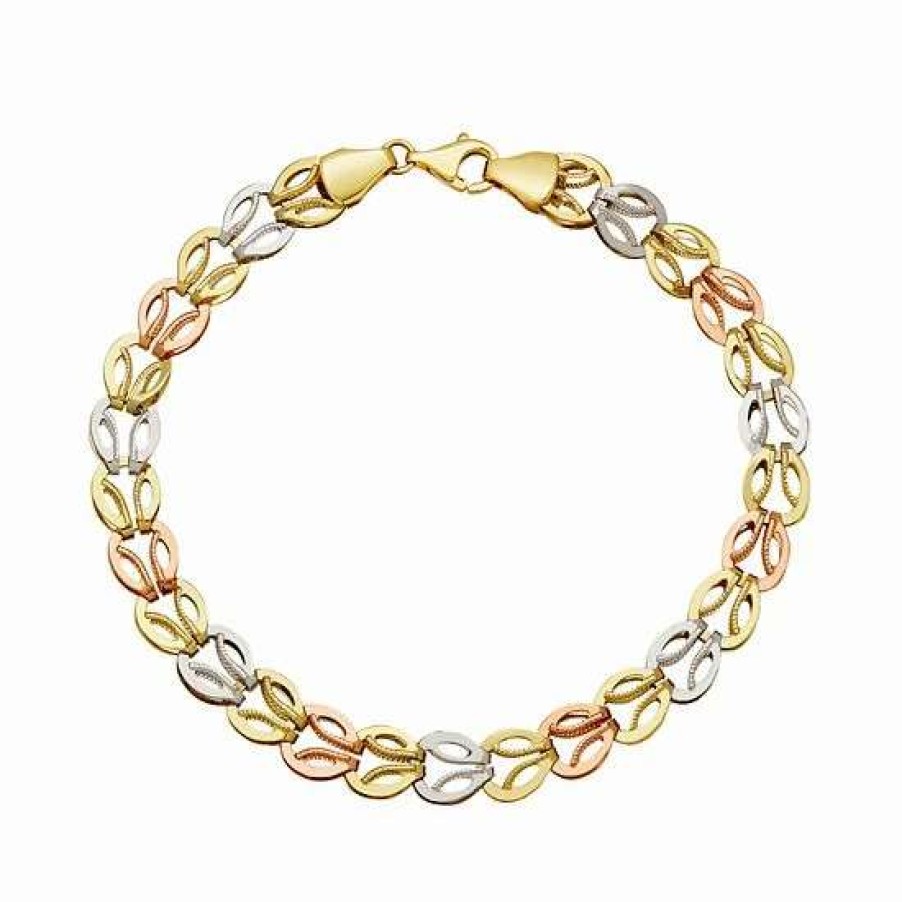 Jewelry * | Cheapest Everlasting Gold Tri Tone 10K Gold Interlock Link Bracelet