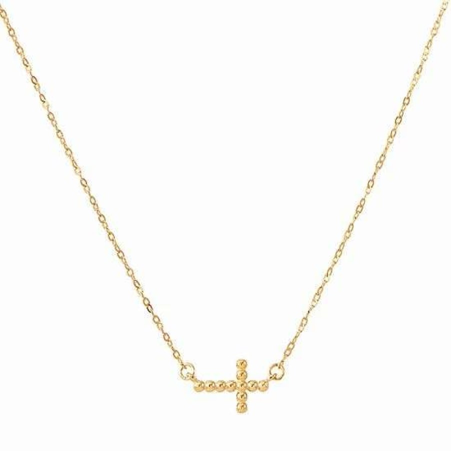 Jewelry * | Promo Everlasting Gold 10K Gold Beaded Sideways Cross Necklace