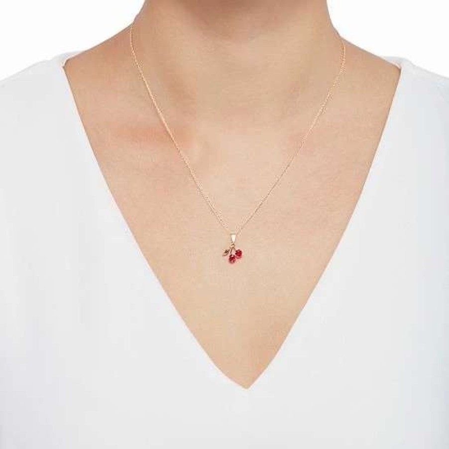 Jewelry * | New Everlasting Gold 10K Gold Lab-Created Ruby Cherry Pendant Necklace