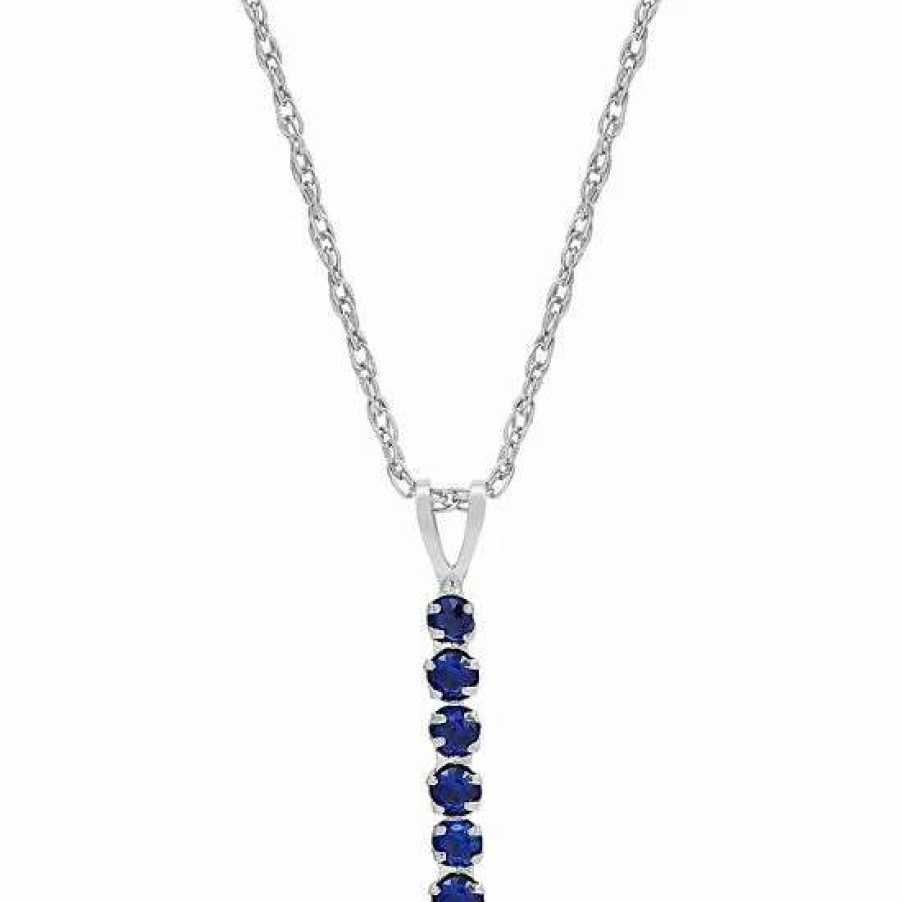 Jewelry * | Flash Sale Everlasting Gold 10K White Gold Lab-Created Sapphire Stick Pendant Necklace